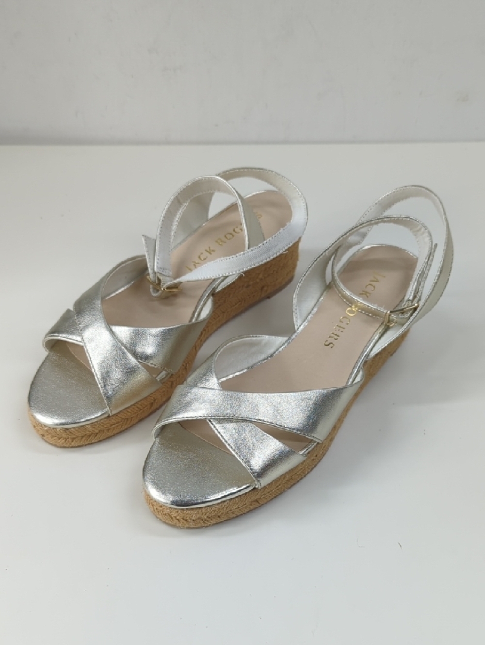 New Jack Rogers Silver/Gold Espadrille Wedges Size 7.5